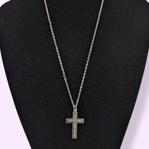 (2/$20) V. Black & Silver Swirl Cross Necklace